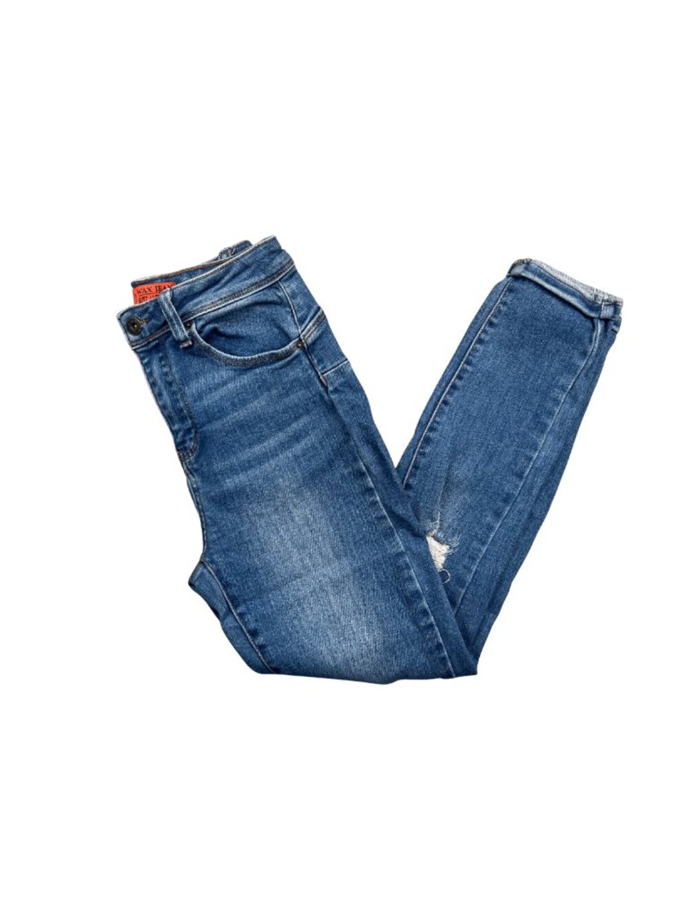 Wax Jean Distressed Skinny Jeans Medium Wash Size 5/27 Stretch Denim